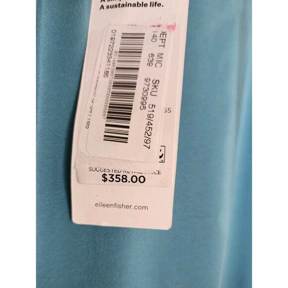 EILEEN FISHER ROUND NECK TIERED DRESS 100% SILK SATIN RIVER BLUE NWT Size Small - Picture 6 of 6